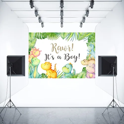 Miniatura 4 de Dinosaurio It's a boy Baby Shower telón de fondo de 7 x 5 pies Oh Boy Tropical Palm Leaves Selva Fondo de fotografía para niños recién nacidos