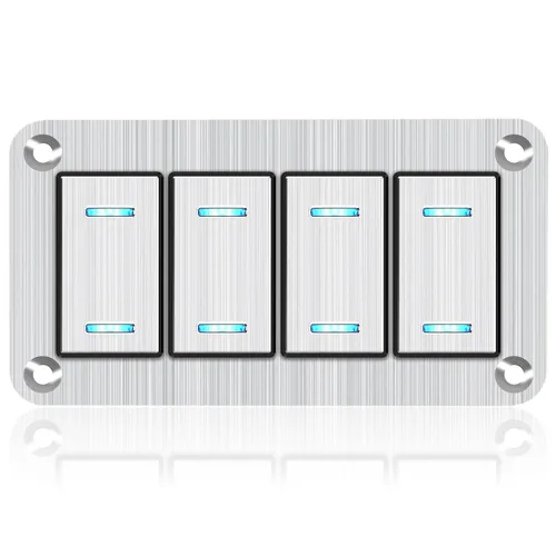 Miniatura 14 de Panel de interruptor basculante de aluminio de 2 vías, impermeable, precableado con retroiluminación azul, interruptor de palanca