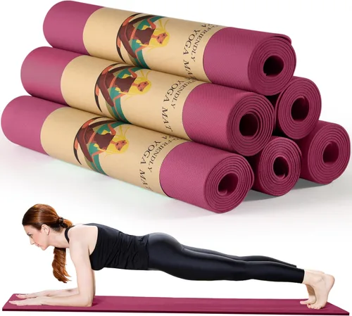 Miniatura 7 de Timgle Paquete de 6 alfombrillas de yoga antideslizantes a granel para ejercicio, esterilla de yoga gruesa, antideslizante, resistente a desgarros