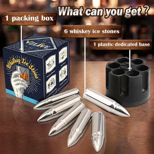 Miniatura 2 de Juego de piedras de whisky plateadas, regalos para hombres, papá, marido, cubo de hielo reutilizable para beber, juego de cóctel de whisky escocés