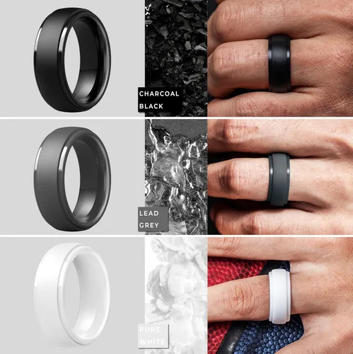 Miniatura 83 de ThunderFit Anillos de boda de silicona para hombre, 0.394 in de ancho y 0.098 in de grosor, paquete múltiple de variedad 1-7