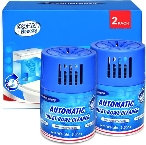 Botellas limpiadoras automáticas de inodoro, paquete de 2 limpiadores de inodoro en tanque para prevención de acumulación de manchas, limpiador azul