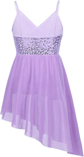 Miniatura 2 de inlzdz - Vestido de baile con cuello en V con falda irregular de alta y baja para niñas