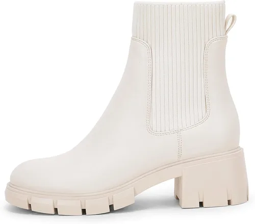 Miniatura 3 de Botines con elástico al tobillo y plataforma para mujer, tacón ancho, suela de lengüeta, antideslizantes, cómodos botines tipo Chelsea
