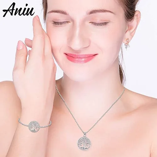 Miniatura 5 de Aniu Tree of Life Necklace for Women, 925 Sterling Silver Mother of Pearl Family Palm Tree Charm Pendant Jewelry for Birthday Christmas Gift