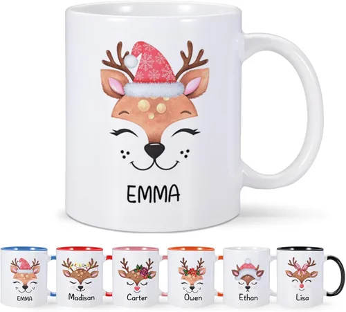Miniatura 13 de COLBEAR Tazas de Navidad con nombre personalizado, taza de café de Navidad para niños, taza de chocolate caliente, taza de cacao caliente, taza