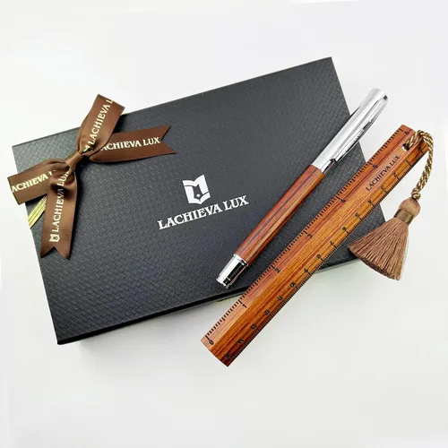 Miniatura 2 de LACHIEVA LUX Bonito y elegante bolígrafo de palisandro con regla/marcador, regalo de lujo para mujer y hombre Rosewood