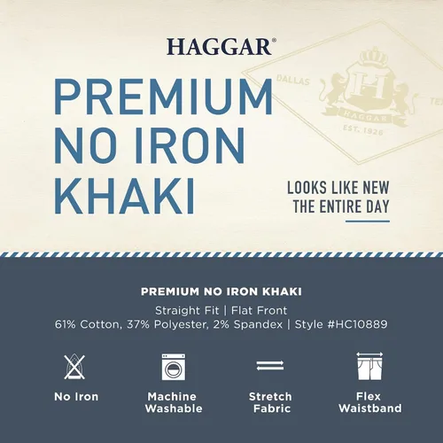Miniatura 5 de Haggar - Pantalón casual de frente plana de ajuste recto sin plancha color caqui de alta calidad para hombre