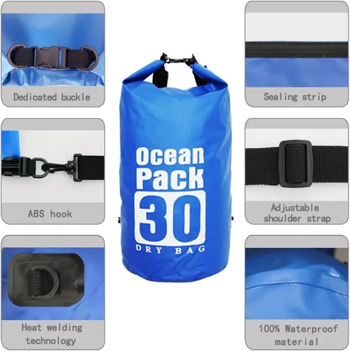 Miniatura 4 de Bolsa seca impermeable con correa desmontable ajustable de 10 l/20 l/30 l, bolsa superior enrollable mantiene el equipo seco para kayak, canotaje