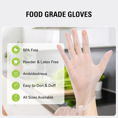 Miniatura 4 de SWIFTLITE Disposable Vinyl Gloves, Food Safe, Latex-Free Powder-Free Clear Plastic Gloves for Cooking, House Clean, Food Prep