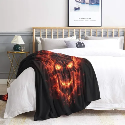 Miniatura 2 de Manta de calavera tamaño Queen, manta de vellón para sofá cama, sofá, manta y mantas con patrón de esqueleto gótico satánico, manta de franela