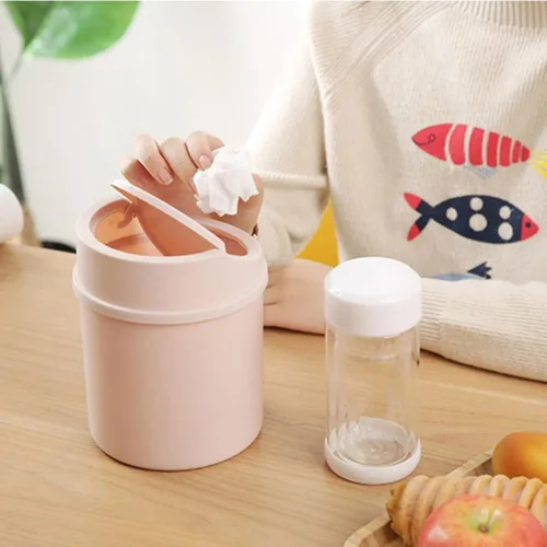 Miniatura 2 de Basurero de basura – Mini bote de basura de plástico para escritorio con tapa giratoria, elegante papelera para encimera, cesta de papel de desecho