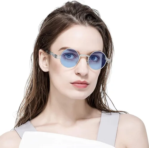 Miniatura 3 de AIEYEZO Gafas de sol redondas Steampunk Circle Lennon Hippie, montura de metal, lente con bloqueo UV 100%