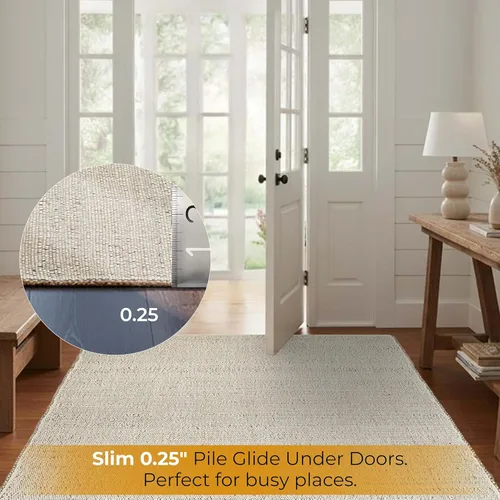 Miniatura 3 de GRUHUM Alfombra rectangular de algodón de yute de 2 x 3 pies, tejida a mano, natural, estilo granja bohemio para sala de estar, dormitorio, cocina