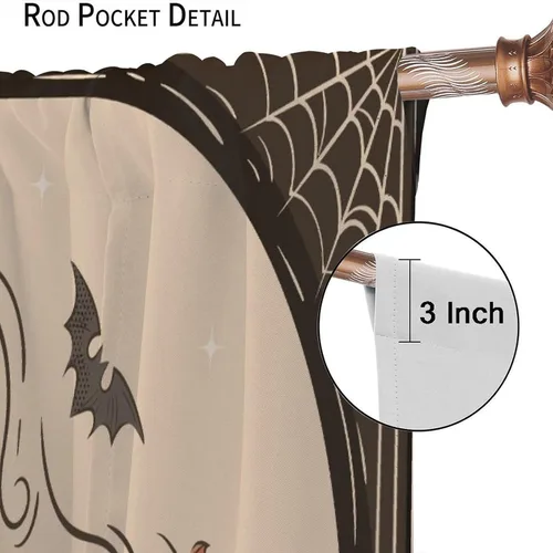 Miniatura 7 de Cortinas de bosque de Halloween, castillo negro, calabaza, murciélago, búho, gato, decoración de ventana de cocina, dormitorio, sala de estar
