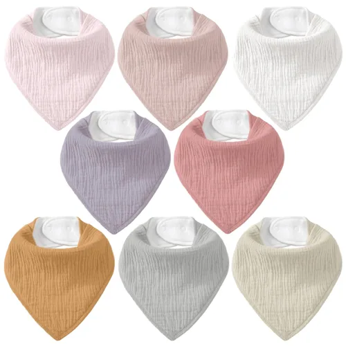 Miniatura 20 de Baberos de muselina para bebé 8 unidades, Babero tipo bandana para babeo y dentición, Algodón suave absorbente para niñas y niños Jardín