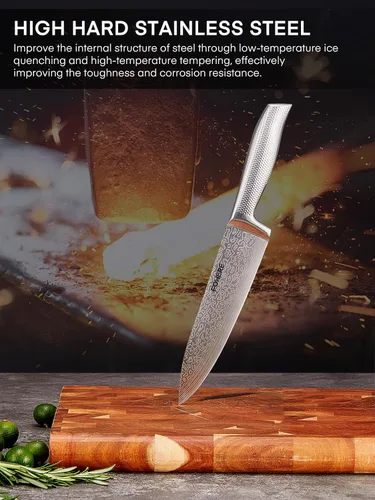Miniatura 6 de FOHERE - Juego de cuchillos de cocina de 7 piezas con 5 afiladores integrados, juego de cuchillos de textura ondulada con bloque, juego de bloques