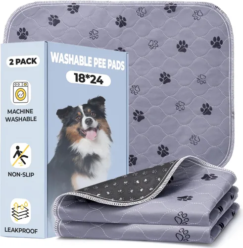 Miniatura 11 de Fostanfly Almohadillas lavables para orina para perros, paquete de 2 almohadillas reutilizables superiores de 36 x 48 pulgadas, impermeables, Gris