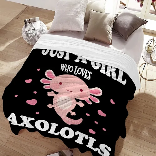 Miniatura 2 de Manta de Axolotl de regalo para niñas y mujeres, mantas ligeras con la frase "Just A Girl Who Loves Axolotls" de felpa con bonitos animales y peces