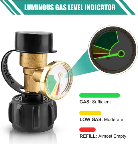 Miniatura 5 de 2 medidores de tanque de propano con detector de fugas, indicador de nivel universal para tanques de 5 a 40 libras, compatible con estufas
