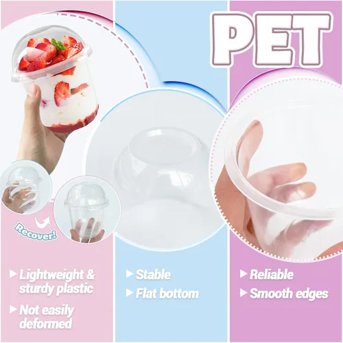 Miniatura 3 de Panxxsen Paquete de 100 vasos de plástico transparente de 12 onzas con tapas de cúpula, tazas de yogur Parfait con cucharas, taza de plástico sin