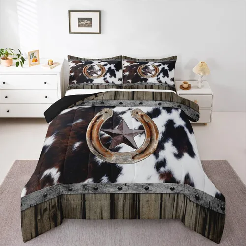 Miniatura 23 de Juego de edredón de vaquero, tamaño King, juego de ropa de cama de herradura con estrellas del oeste de Texas para adultos, hombres y niños, ropa