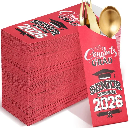 Miniatura 18 de Ireer 100 bolsas de papel para cubiertos de papel, fundas para utensilios de cocina para fiesta de graduación, decoración de mesa de centro de mesa
