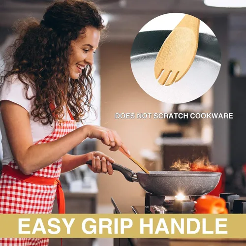 Miniatura 6 de BaHoki Essentials Utensilios de cocina de bambú – Surtido de utensilios de madera natural – sin químicos – Ideal para el cocinero promedio
