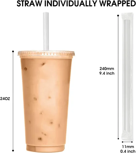 Miniatura 2 de 400 pajitas Boba transparentes jumbo, pajitas de batido de plástico desechables envueltas individualmente, pajitas grandes de boca ancha