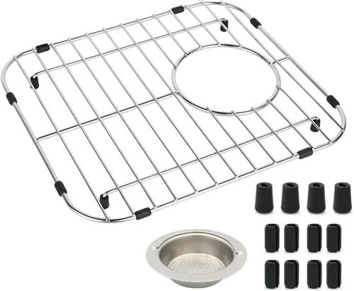 Miniatura 9 de Rejilla para fregadero de cocina de 11-3/4 x 12-1/4 pulgadas, protector de fregadero de cocina resistente con colador integrado y drenaje trasero