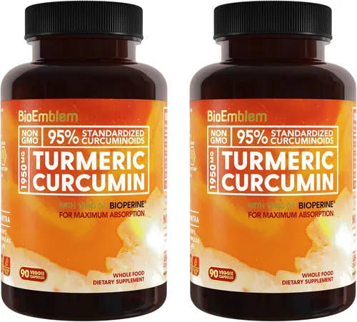 BioEmblem Suplemento de curcumina de cúrcuma con BioPerine | Apoyo articular y salud cardíaca | con polvo de cúrcuma orgánica y 95% extracto de
