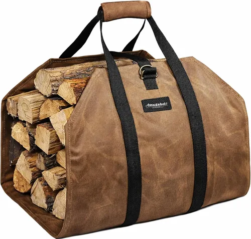 Miniatura 11 de Amagabeli - Bolsa de transporte de leña encerada, bolsa de transporte resistente para chimenea de leña grande con asas para camping, soporte