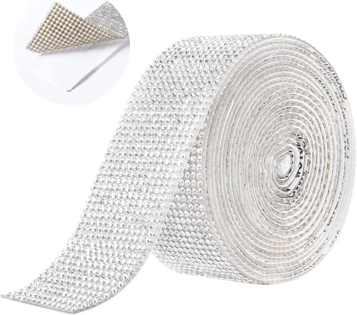 Miniatura 16 de Berenlu Cinta autoadhesiva de diamantes de imitación de cristal, calcomanía decorativa dorada con diamantes de imitación de 0.079 pulgadas, Dorado