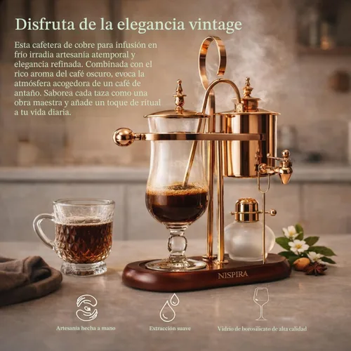 Miniatura 6 de Nispira Belgium Royal Family Balance Syphon - Cafetera vintage con gravedad única, sistema de preparación al vacío, cobre, 16.9 fl oz