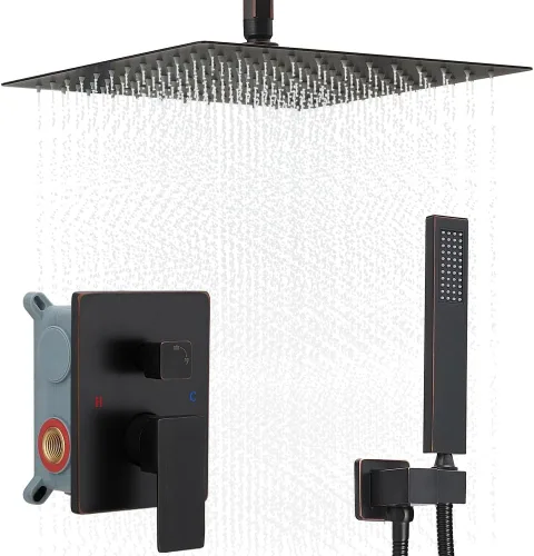 Miniatura 13 de Sistema de ducha montado en el techo de 10 pulgadas, juego de mezclador de lluvia, sistema de cabezal de ducha de lluvia, grifo de ducha de níquel