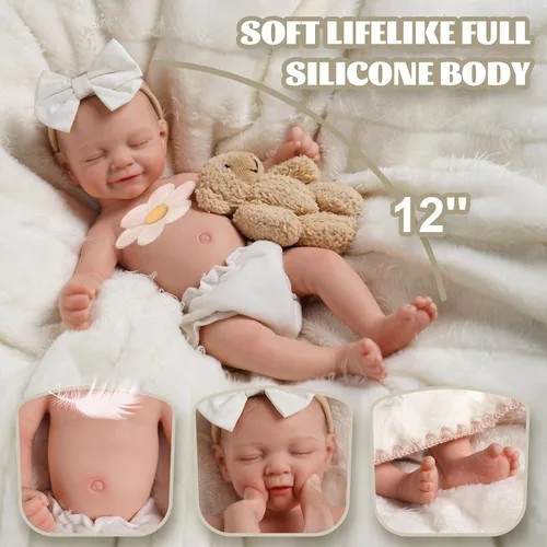 Miniatura 2 de BABESIDE Muñecas de bebé Reborn de silicona de cuerpo completo, 12 pulgadas (peso 3 libras) de silicona completa con peso realista, muñeca de bebé