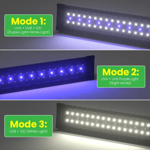 Miniatura 3 de GlowUp Luz LED UVB de 12 pulgadas de atenuación de 10 W para reptiles, UVB 20.0/10.0/5.0/luz morada, 3 modos de luz, temporizador, lámpara de reptil