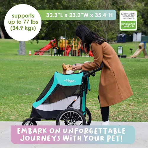 Miniatura 6 de PETIQUE Trailblazer - Carrito para perros para mascotas de tamaño mediano, cochecito ventilado para gatos y perros, turquesa