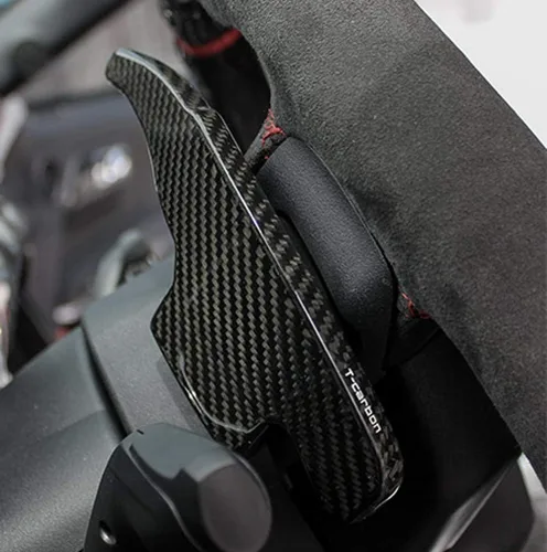 Miniatura 7 de iJDMTOY Extensiones de palanca de cambios más grandes de fibra de carbono genuina negra compatibles con transmisión automática Ford Mustang