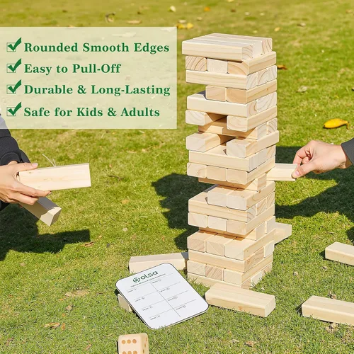 Miniatura 3 de Olsa Torre Gigante Tumble Tower de 57 Piezas de Bloques de Madera Apilables Juegos de Patio con Bolsa de Transporte Juego Clásico