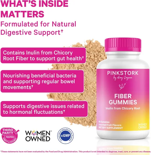 Miniatura 2 de Pink Stork Gomitas de fibra prenatal para mujeres, 0.11 onzas de inulina prebiótica de raíz de achicoria, suavizantes naturales para el embarazo