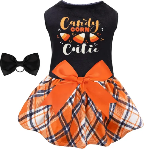 Miniatura 20 de CuteBone - Vestidos de terciopelo para perros del 4 de julio para perros pequeños, mono para mascotas, ropa para niñas, falda de cachorro con lazo