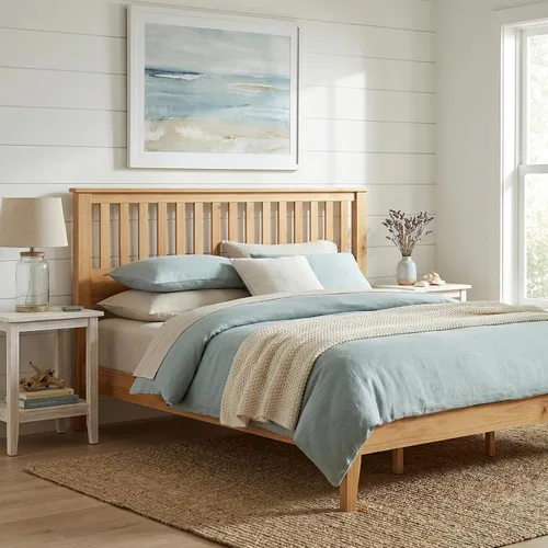 Miniatura 3 de ComfIQ Cama de plataforma de madera maciza con listones de madera, marco duradero, no requiere somier, amplio almacenamiento debajo de la cama, Pino