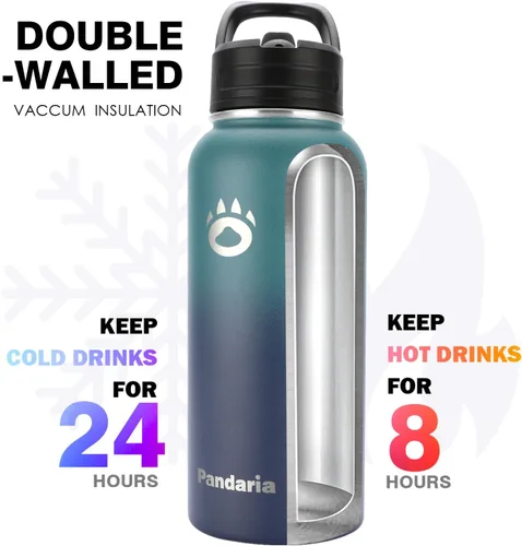 Miniatura 3 de Insulated Water Bottle 32oz, Stainless Steel Water Bottle with Straw & Spout Lids & Paracord Handle with Straw