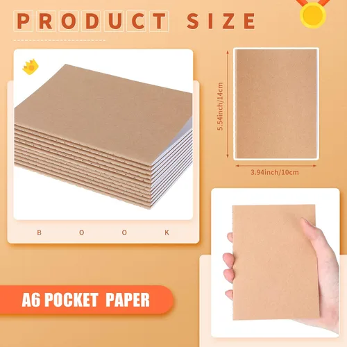 Miniatura 2 de Sherr Paquete de 200 cuadernos pequeños de estraza tamaño A6 en blanco sin forro, mini cuadernos de papel kraft, mini cuadernos de bocetos
