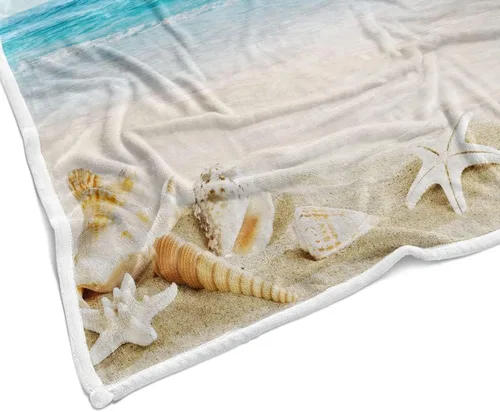 Miniatura 5 de JAWO Manta de playa, manta de viaje con decoración de playa azul océano, acogedora manta de franela cálida de microfibra para sofá, cama, sala