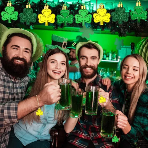 Miniatura 6 de JULMELON Decoraciones del día de San Patricio, 20 adornos de trébol, bolas de trébol de buena suerte para árbol y fiesta