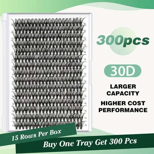 Miniatura 146 de Extensiones de racimos de pestañas 300 piezas, pestañas individuales 40D 0.07D rizado 11mm, para colocar en casa, bandeja grande de volumen