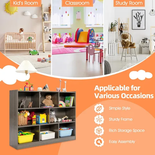 Miniatura 5 de Costzon Estantería de 3 estantes para niños, organizador de almacenamiento de juguetes de madera para libros y juguetes, estantería Montessori de 8