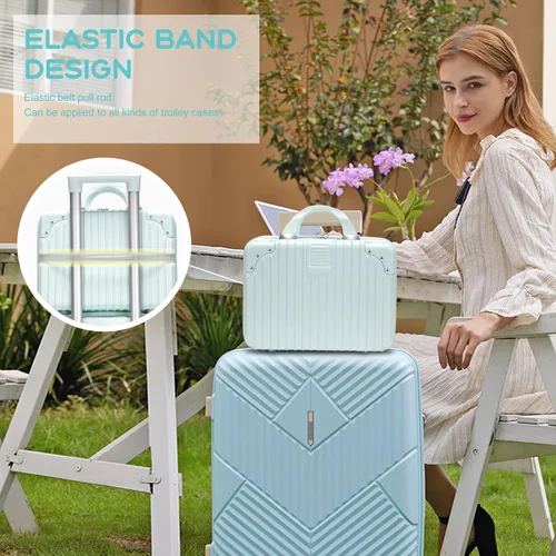Miniatura 3 de Viaje de maquillaje para mujeres y niñas, estuche portátil impermeable para cosméticos de ABS con banda elástica y cremallera, funda rígida